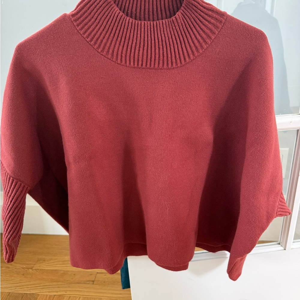 Kerisma Ribbed Cowl Neck Sweater Poncho - Brick Red